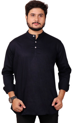 MADE IN THE SHADE Men Solid Straight Kurta(Black)