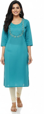 GS store Women Embroidered Straight Kurta(Light Blue)