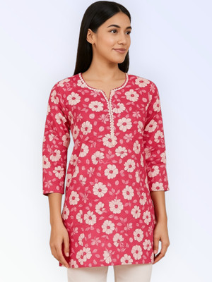 PPThreads Women Floral Print Straight Kurta(Pink)