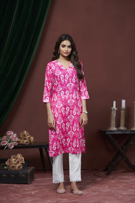 lunexa Women Self Design A-line Kurta(Pink)