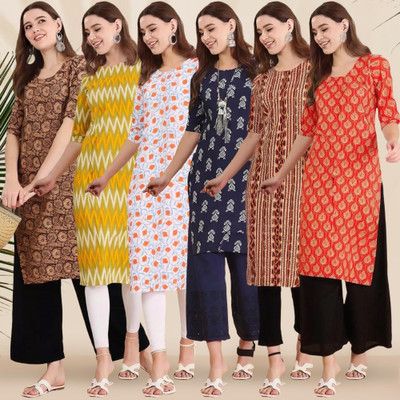EthnicBasket Women Printed Straight Kurta(Multicolor)