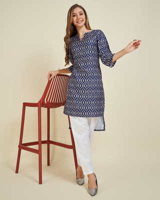Divastri Women Printed A-line Kurta(Blue)