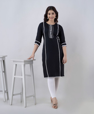 FASHION PATTI Women Embellished Straight Kurta(Black)