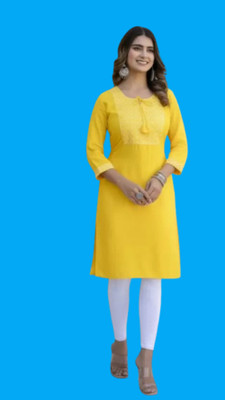 Seemafa Women Embroidered Straight Kurta(Yellow)