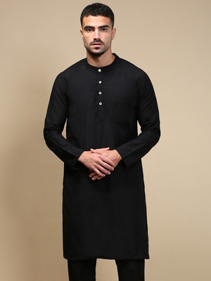 Whiteheart Men Solid Straight Kurta(Black)