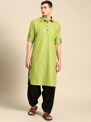 Rajubhai Hargovindas Men Solid Straight Kurta(Light Green)