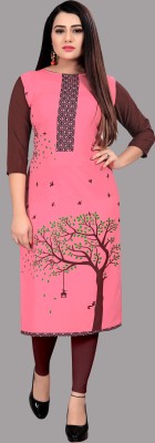 maruti fab Women Printed Straight Kurta(Pink)