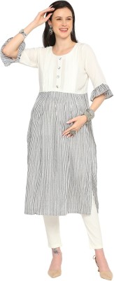 Mom For Sure by Ketki Dalal Women Striped A-line Kurta(Grey)