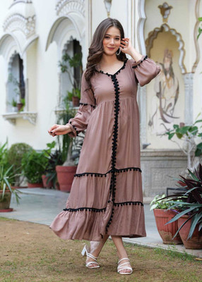 PASOYA Women Self Design A-line Kurta(Brown)