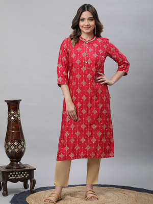 Aurelia Women Self Design A-line Kurta(Red)