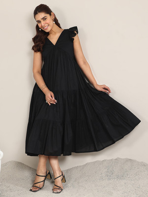 LIBAS Women Solid Flared Kurta(Black)