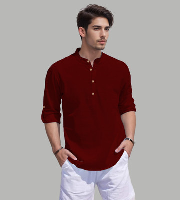 UNIFAV Men Solid Straight Kurta(Maroon)
