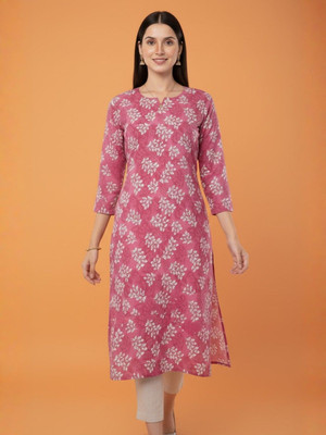 Aarox Women Floral Print, Printed Straight Kurta(Pink)