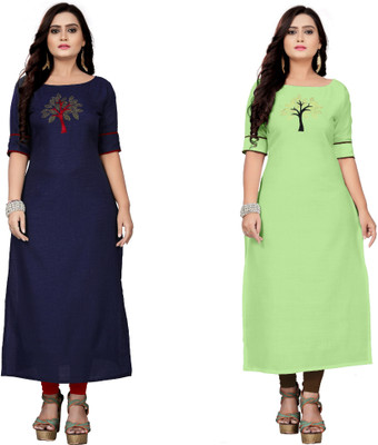 zoentik enterprise Women Patchwork A-line Kurta(Dark Blue)