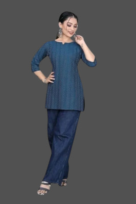 Kfashionbj Women Solid A-line Kurta(Dark Blue)