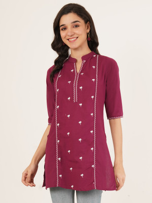 Ethic Glance Women Embroidered A-line Kurta(Maroon)
