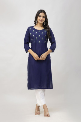 JYOTIASHA Women Floral Print Straight Kurta(Blue)
