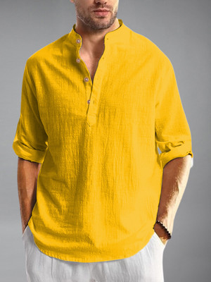 BHUVIKOO Men Solid Straight Kurta(Yellow)
