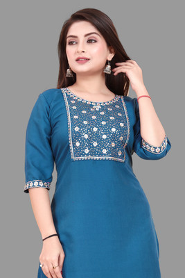 ANITA LYCRA Women Embroidered A-line Kurta(Blue)