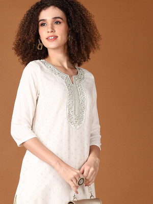 V-MART Women Printed A-line Kurta(White)