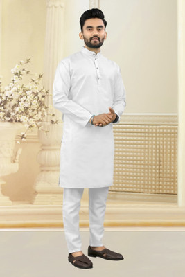Shree Dutt Creation Men Solid Straight Kurta(White)