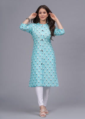 Mahruchi Textile Women Block Print Straight Kurta(Light Blue)