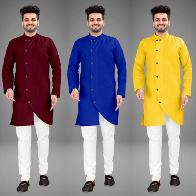 DIAMOND CLUSTER Men Solid Trail Cut Kurta(Multicolor)