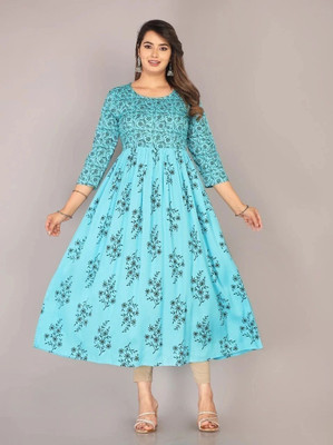 PRIYANSHI DESIGNING Women Printed Anarkali Kurta(Dark Blue)