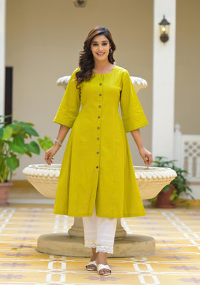 Juniper Women Solid A-line Kurta(Green)