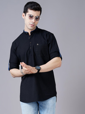 K-Lara Men Solid Straight Kurta(Black)