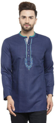 Arch Element Men Solid Straight Kurta(Blue)