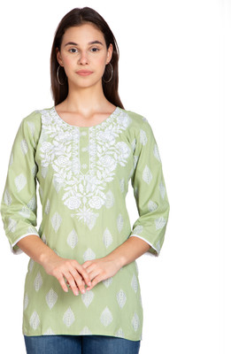 TNQ Women Printed Straight Kurta(Light Green)