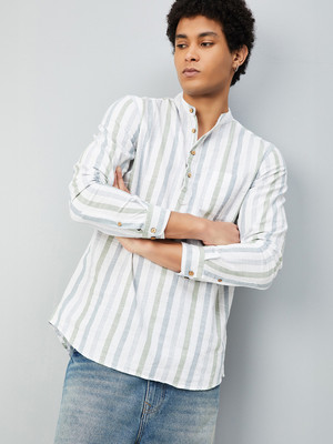 MAX Men Striped A-line Kurta(White)