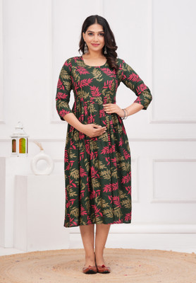 neeravcreation Women Printed Flared Kurta(Green)