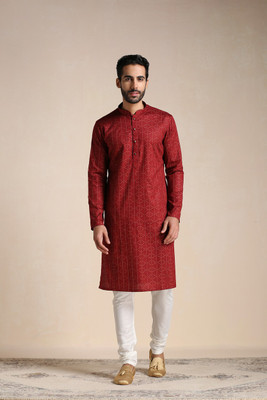 MANYAVAR Men Printed Straight Kurta(Maroon)