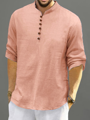 clothingveda Men Solid Straight Kurta(Pink)