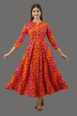 RACHNA FASHION Women Printed Anarkali Kurta(Orange)
