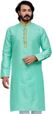 KurtaHouse Men Self Design Straight Kurta(Light Green)