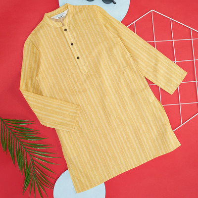 Indus Route by Pantaloons Boys Printed Straight Kurta(Brown)