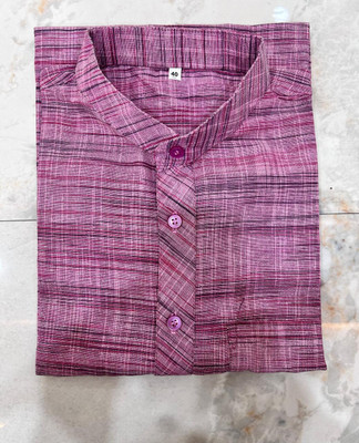 R N Enterprises Men Self Design Straight Kurta(Pink)
