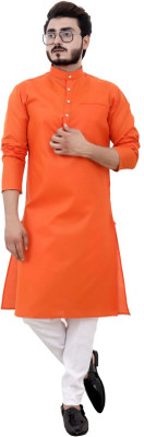 FREYA CREATION Men Solid Straight Kurta(Orange)
