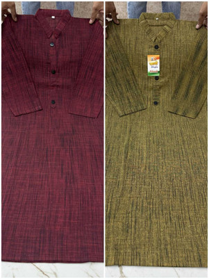 AA ENTERPRISES Men Self Design Straight Kurta(Red)