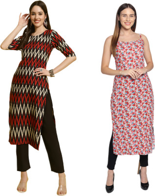 KAUTAQI Women Printed Straight Kurta(Multicolor)