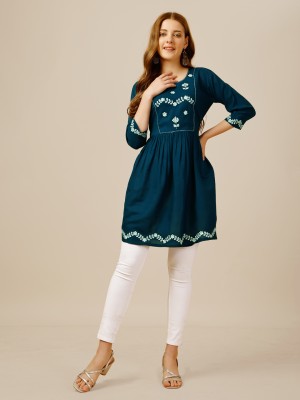 RPV FASHION Casual Embroidered Women Blue Top