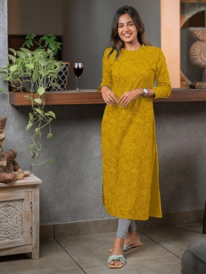 Rudra Fashion Mart Women Printed A-line Kurta(Yellow)