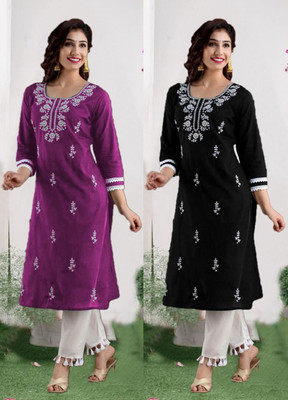 SISTO Women Chikan Embroidery A-line Kurta(Multicolor)
