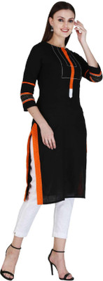 HouseOfCommon Women Printed Straight Kurta(Black)