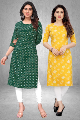 MARIDI FASHION Women Printed Straight Kurta(Green, Yellow)