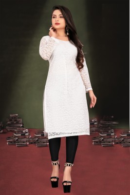 Lakshya Fashion Mart Women Self Design A-line Kurta(White)