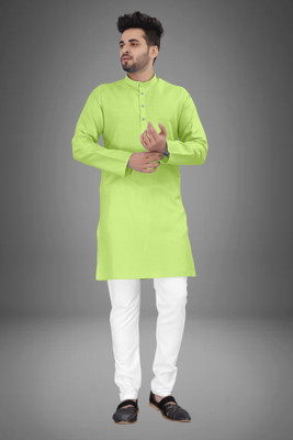 click n buy Men Solid Straight Kurta(Light Green)